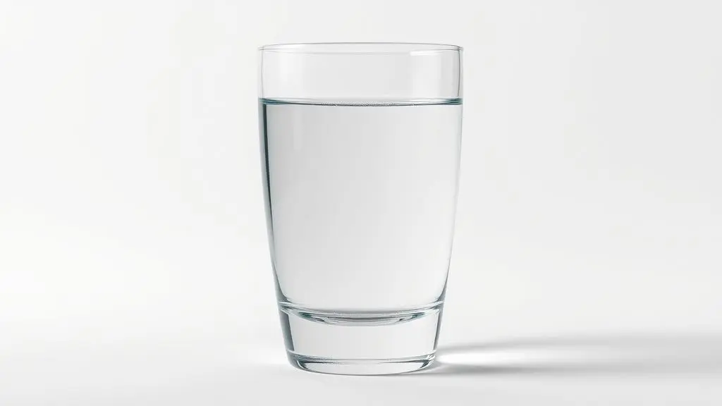 Copo de vidro com água purificada cristalina em fundo branco, simbolizando os benefícios da hidratação e da água limpa para a saúde e bem-estar.