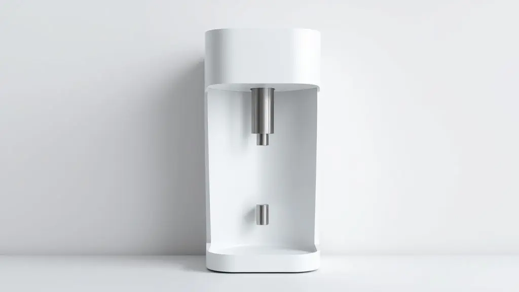 Moderno purificador de água sem marca em uma bancada de cozinha, representando os benefícios de ter água pura e filtrada em casa.