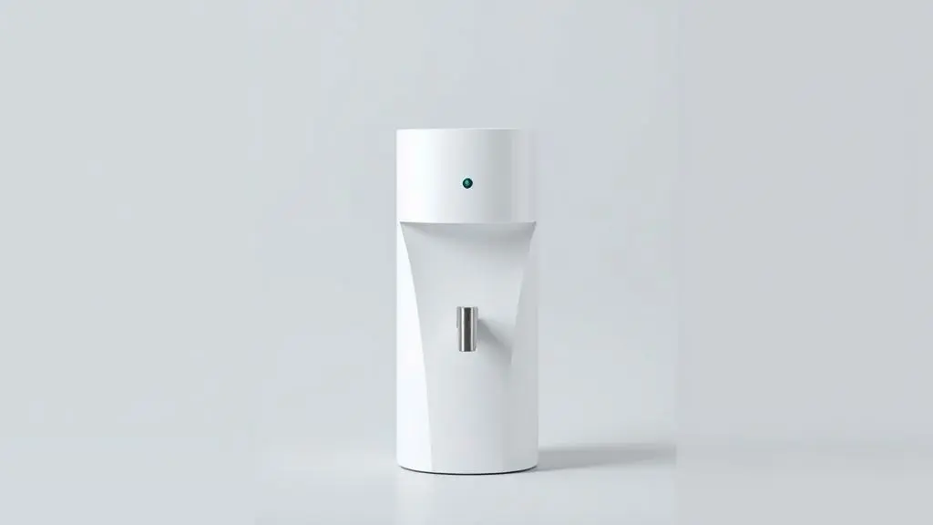 Purificador de água branco e moderno, sem marca, em destaque contra um fundo neutro, ilustrando o guia completo de instalação na parede.