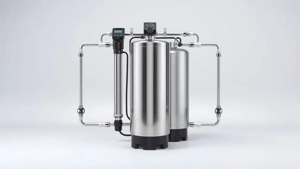 Sistema completo para tratamento de água de poço artesiano, com filtros e tanque de aço inoxidável, garantindo água potável e segura para residências.