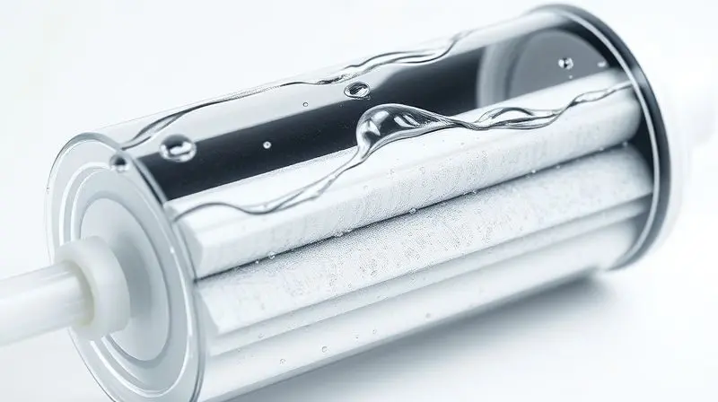 Visão macro e técnica de um filtro de água, mostrando as múltiplas camadas que garantem a eficiência da filtragem e a pureza da água.