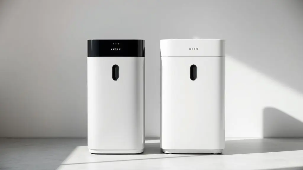 Análise comparativa dos purificadores de água Colormaq Premium Compressor e Eletrônico, exibidos lado a lado em uma bancada de cozinha.