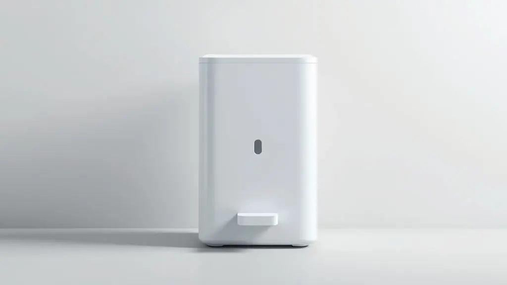 Um purificador de água branco moderno, sem marca, visto de frente em um fundo neutro, representando a análise completa do purificador de água Libell.