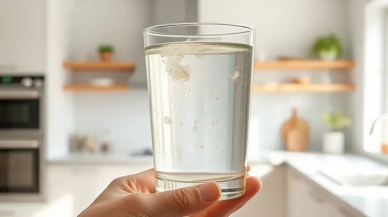 Copo de vidro com água de poço contaminada, com partículas e cor amarelada, ilustrando os perigos do consumo de água não tratada para a saúde.