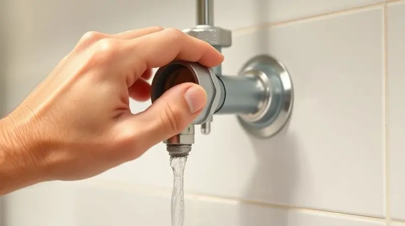 Mão de uma pessoa verificando e abrindo o registro de água da parede da cozinha, uma das primeiras etapas para consertar o purificador.